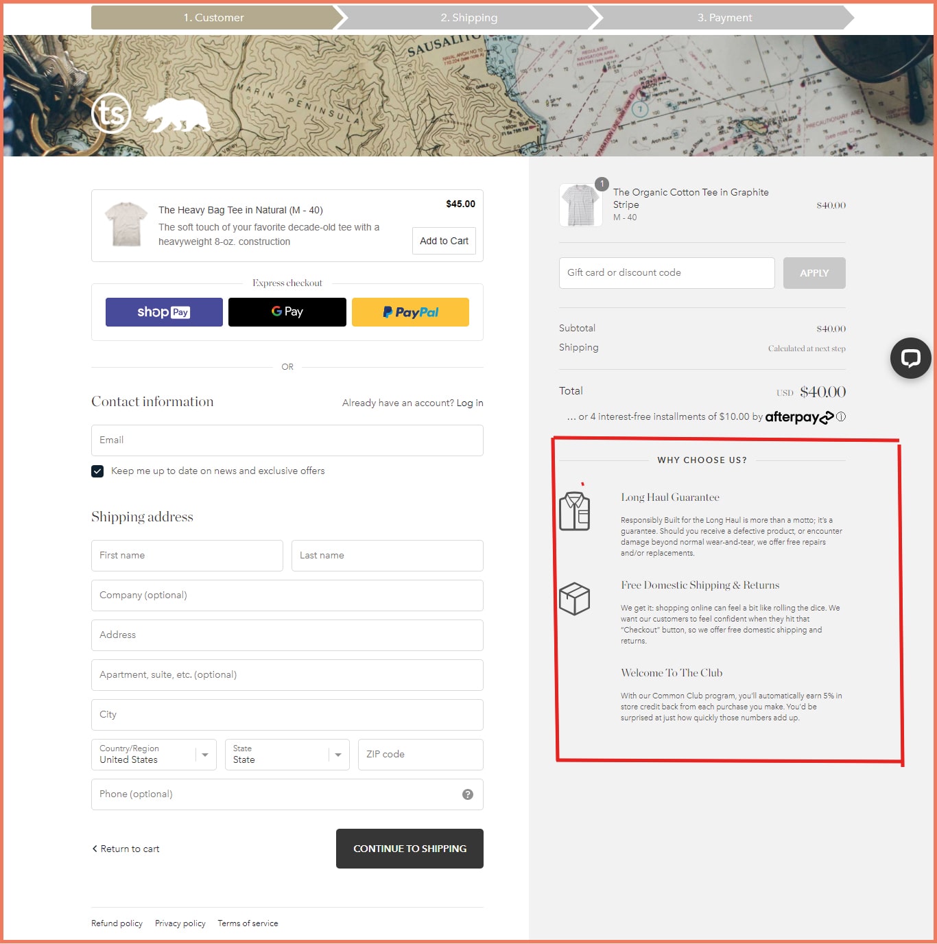 Taylor Stich checkout page reassurance