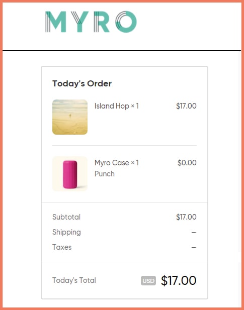 Myro checkout page pricing transparency