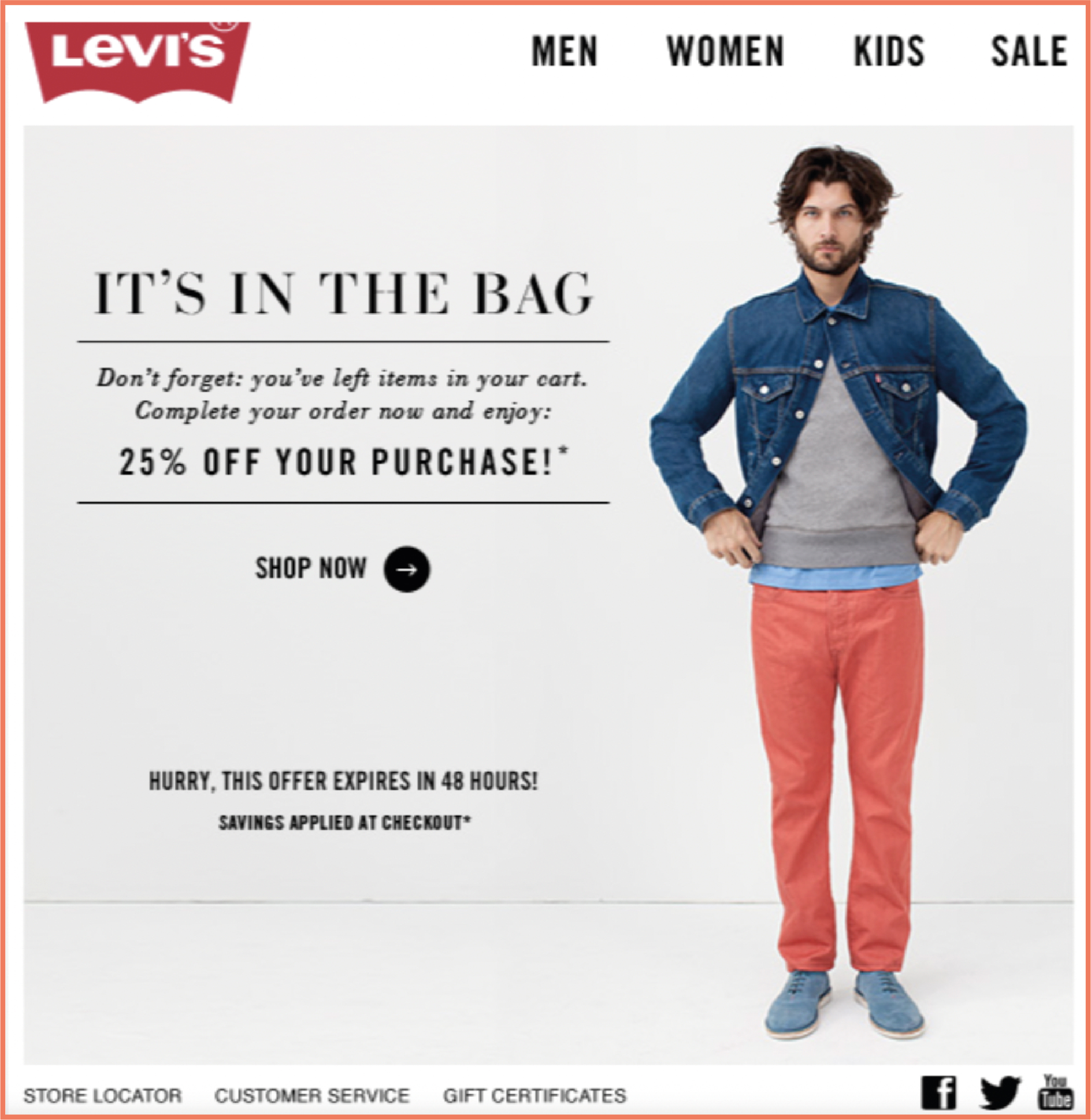abandoned cart recovery communication from Levi's