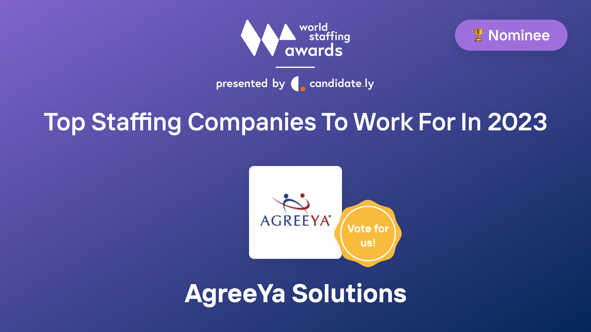 AgreeYa Solutions Top Company to work for in 2023 World Staffing Award