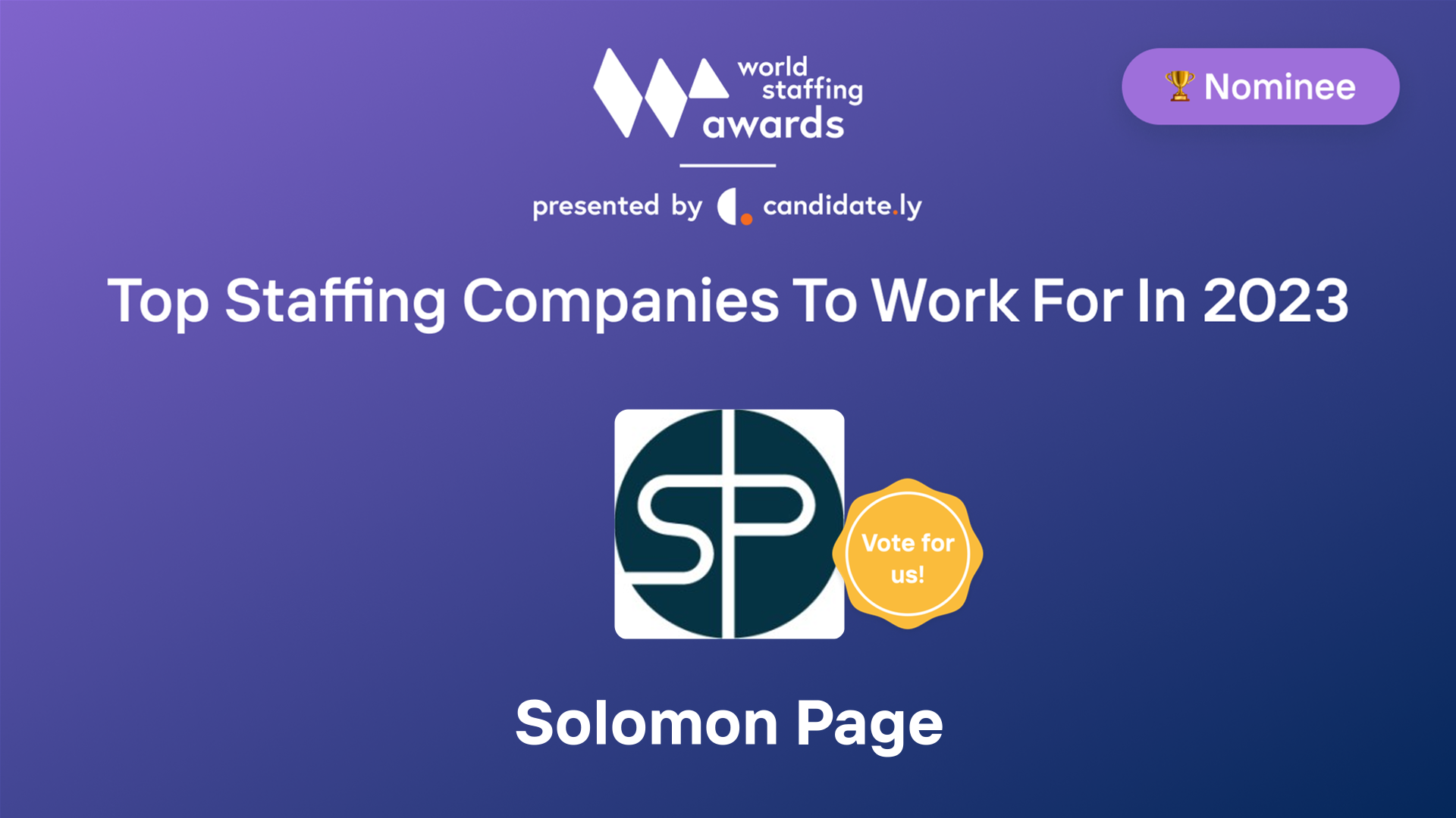 Solomon Page Top Company to work for in 2023 World Staffing Award
