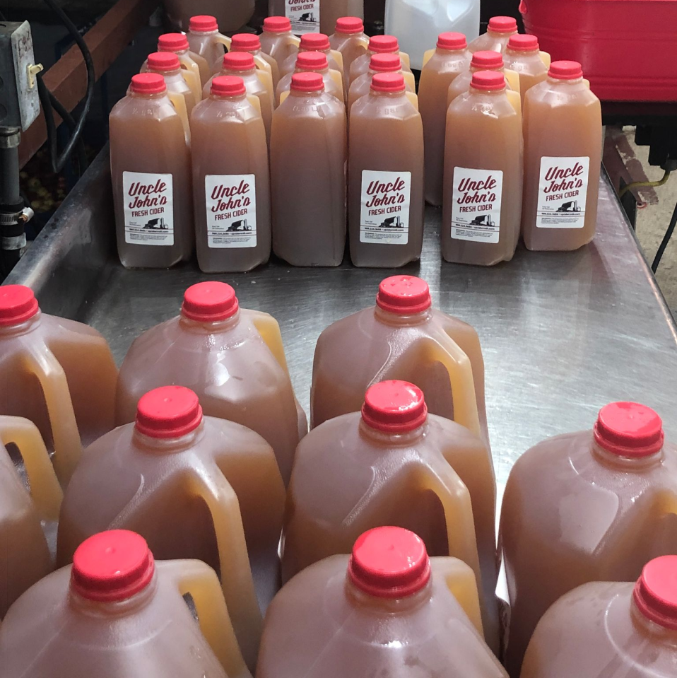 5. Once in the refrigerated tank, the cider will sit for 24 hours then be lab tested. From there it is pumped to our bottling line, where we package in gallon and half gallon containers.