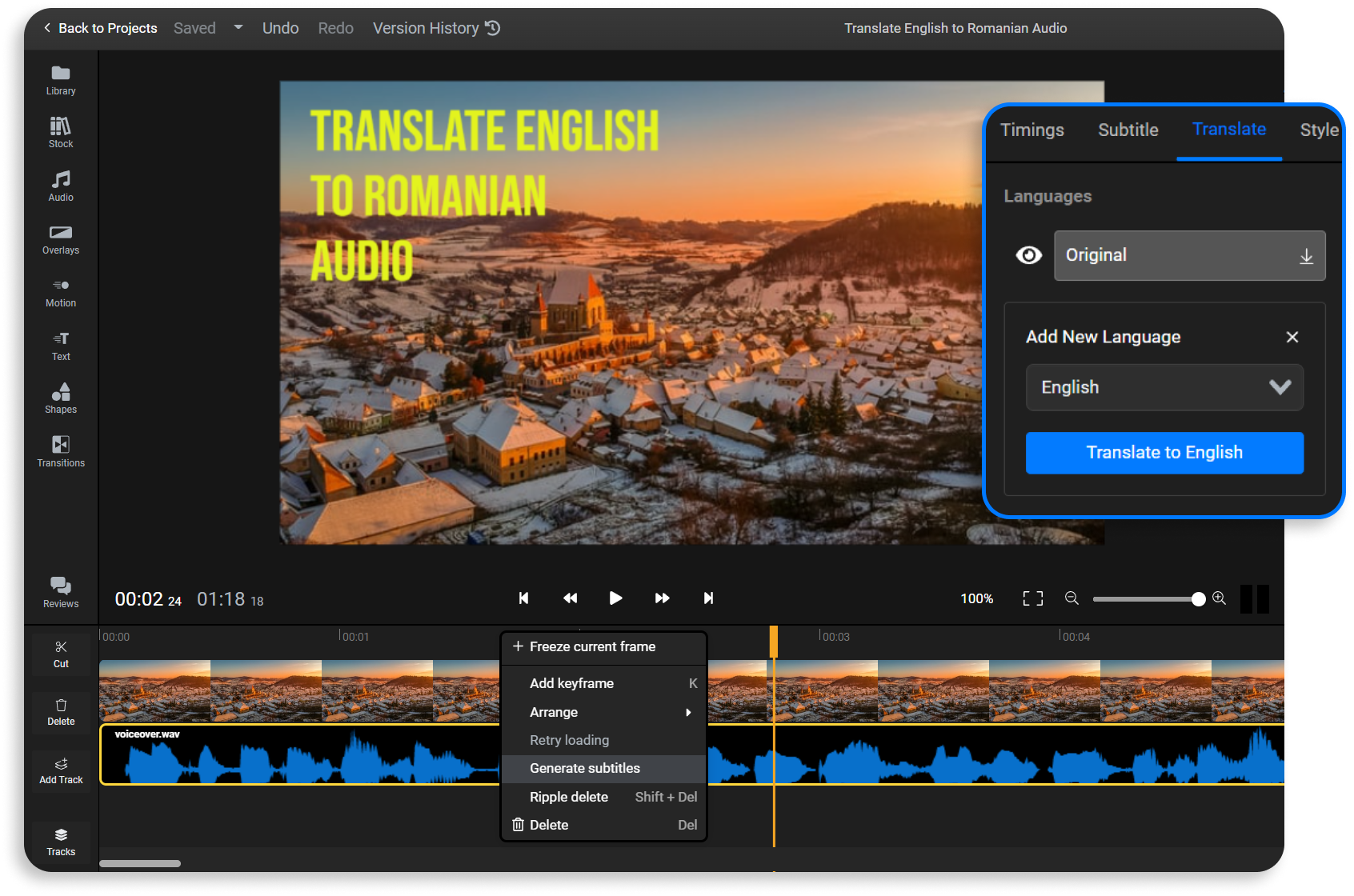 Translate English to Romanian audio