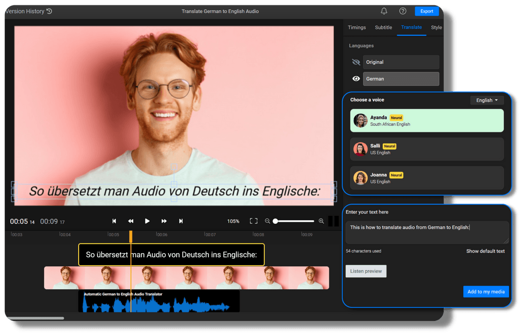 German to English Automatic Audio Translator Flixier