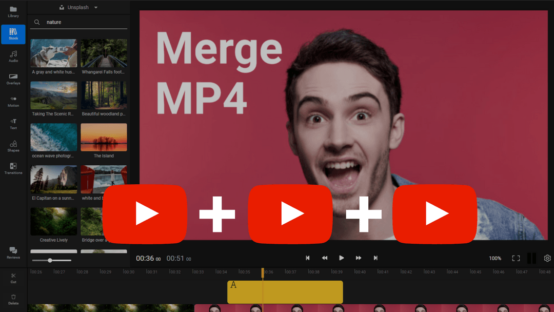 Merge videos online YouTube video merger Flixier