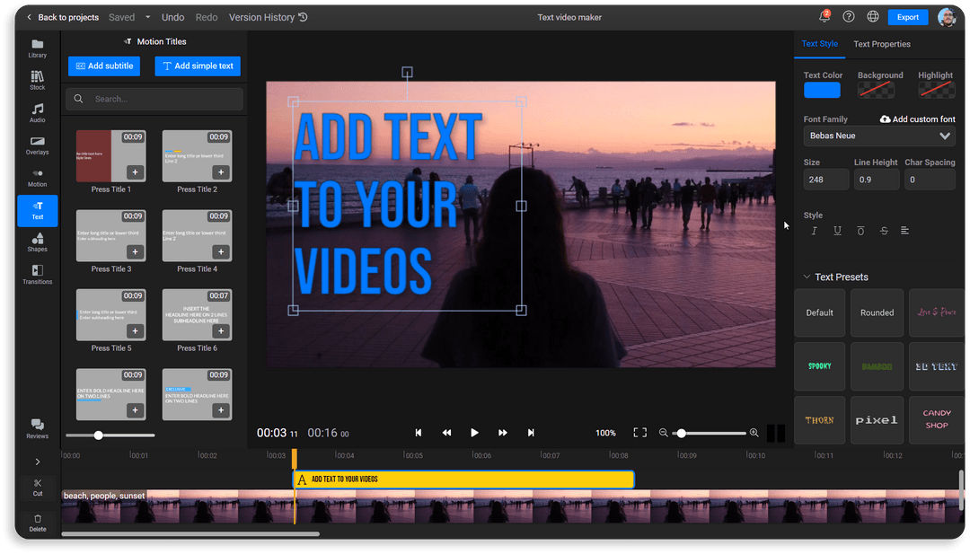 Add text to your video | Free, online animated text video maker
