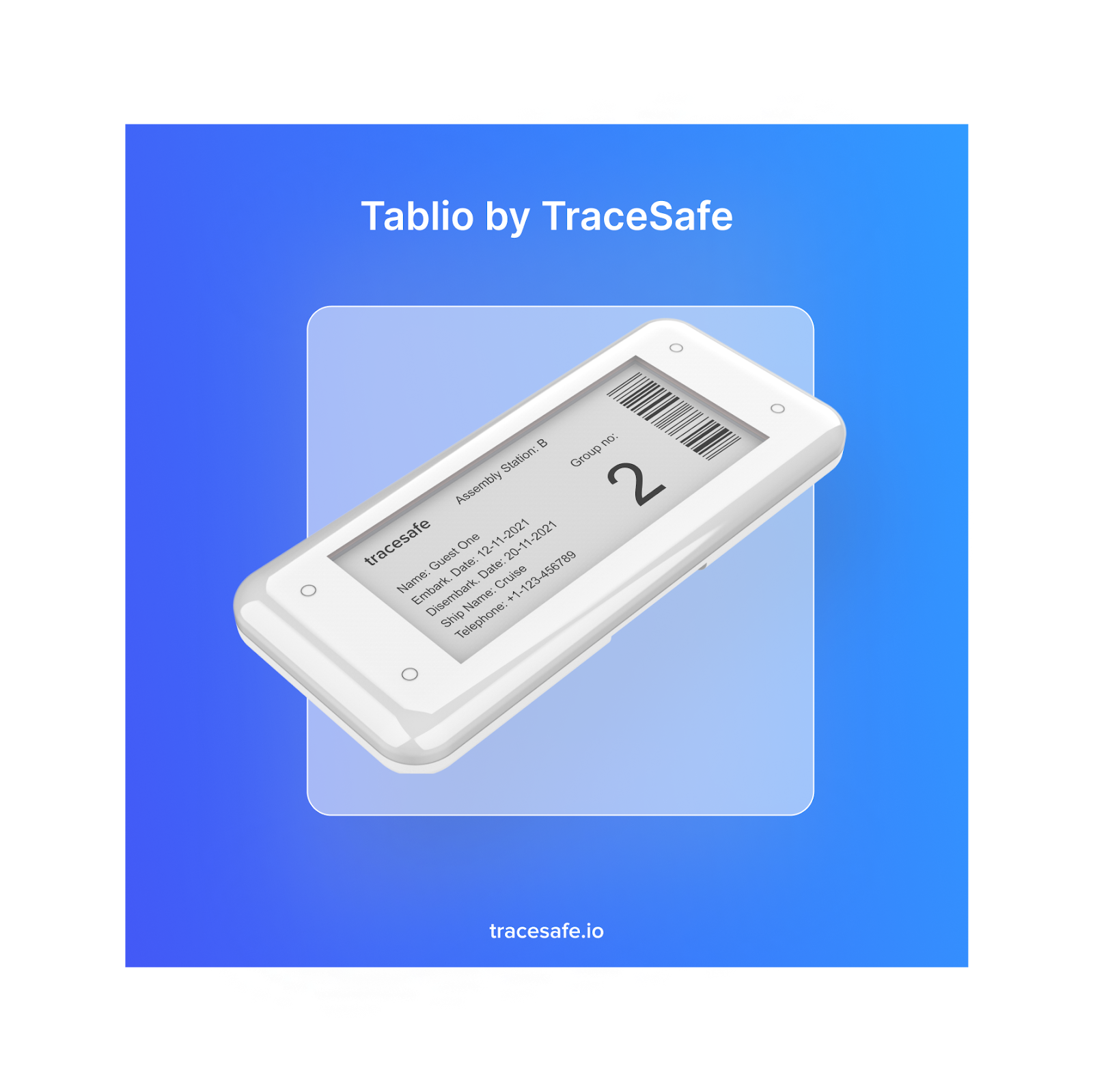 A Tablio enterprise wearable in against a blue box showing a message