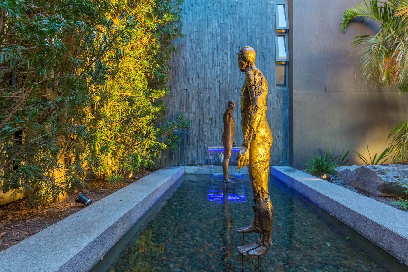 ‘Co-presence’ by Angus Taylor is perfectly at home in the water feature