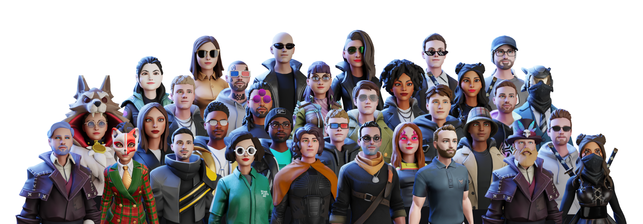 The hundo team as avatars, grouped together
