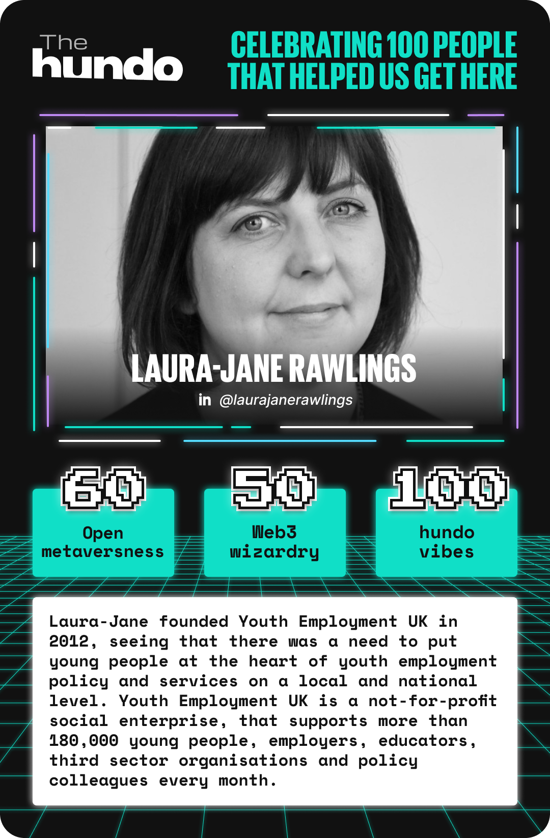 hundo100 top trump card featuring Laura-Jane Rawlings