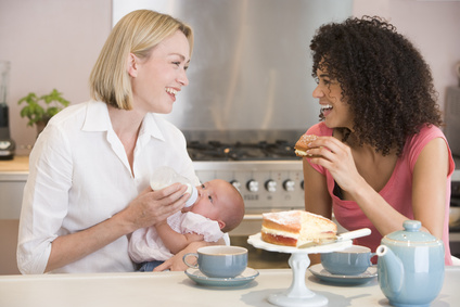 New mom baby and friend