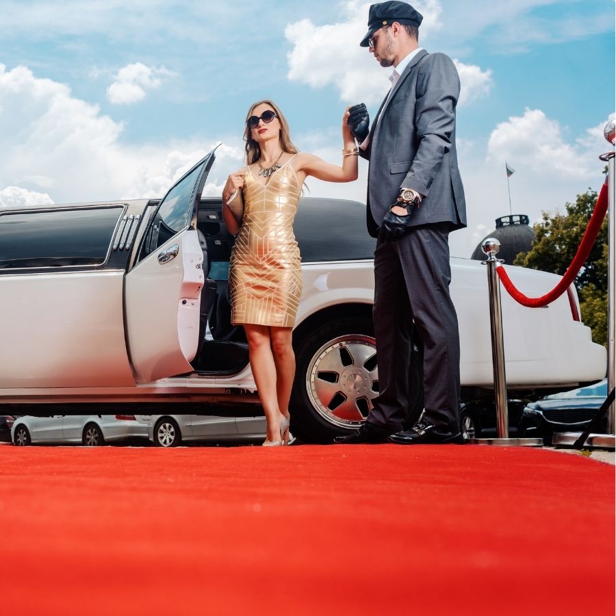 Woman walking on red carpet