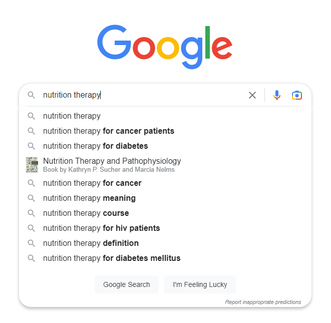 Screenshot of nutrition therapy Google search suggestions
