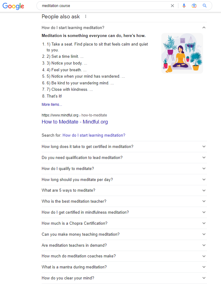Screenshot #2 of meditation course Google people also ask section