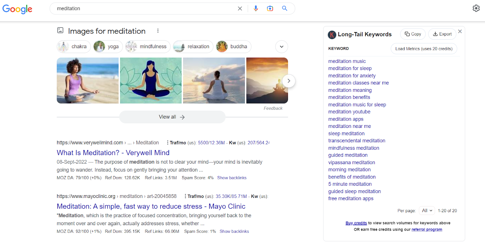 Screenshot of keywords everywhere Chrome extension