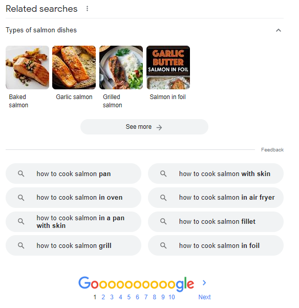 Screenshot of Google related searches section