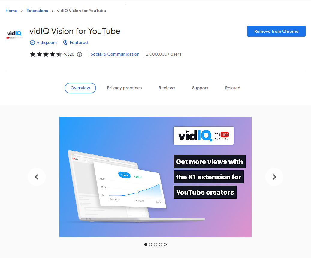 Screenshot of vidIQ chrome extension