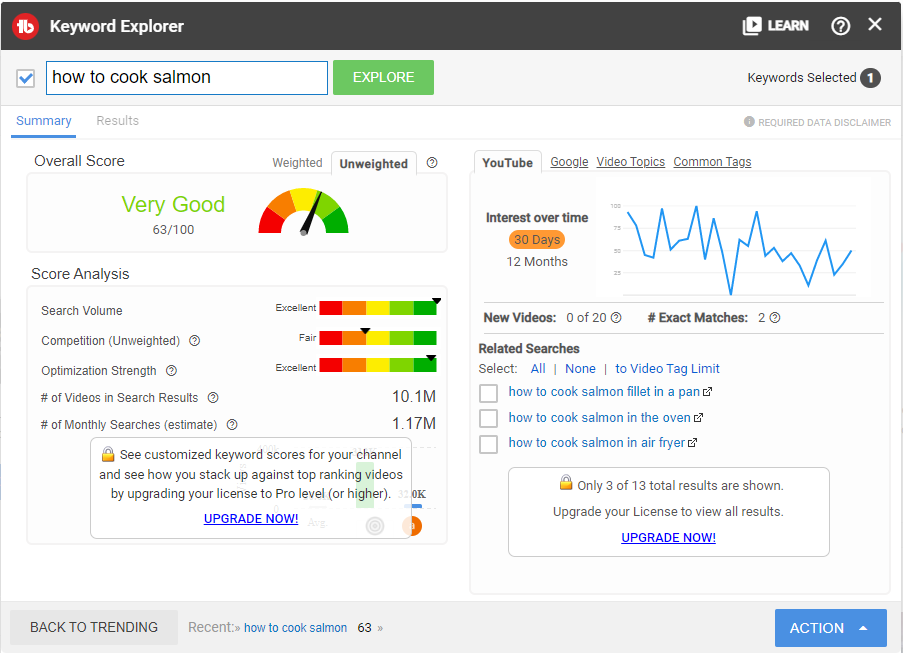 Screenshot of Tubebuddy chrome extension keyword explorer