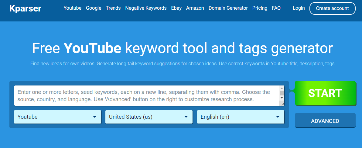 Screenshot of Kparser keyword research tool