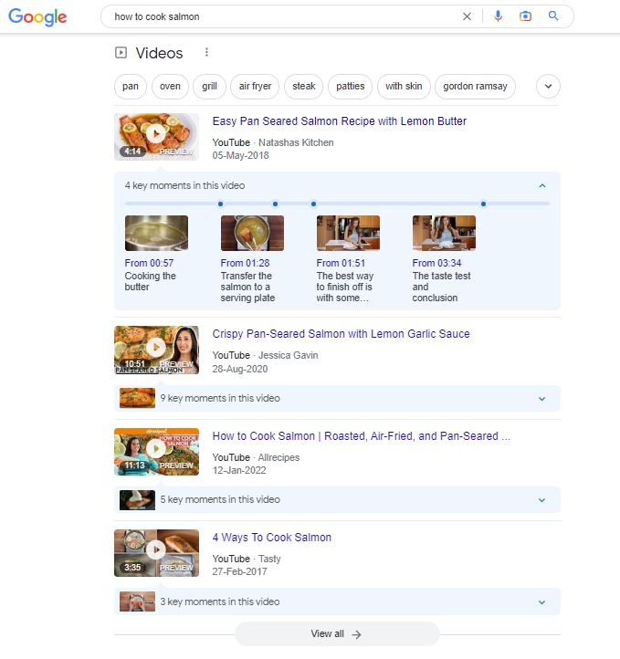 Screenshot of Google SERP videos section