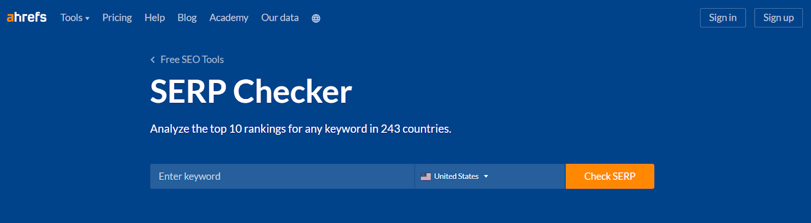A snapshot of how Ahref's SERP Checker's homepage looks like