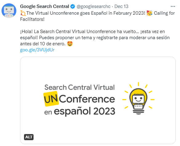 Screenshot of GSC tweet about Spanish virtual unconference 2023
