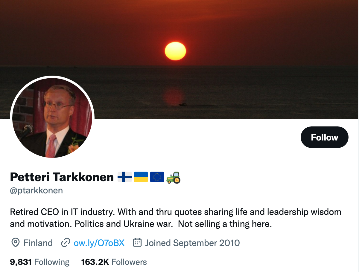 Twitter bio example: Petteri Tarkkonen