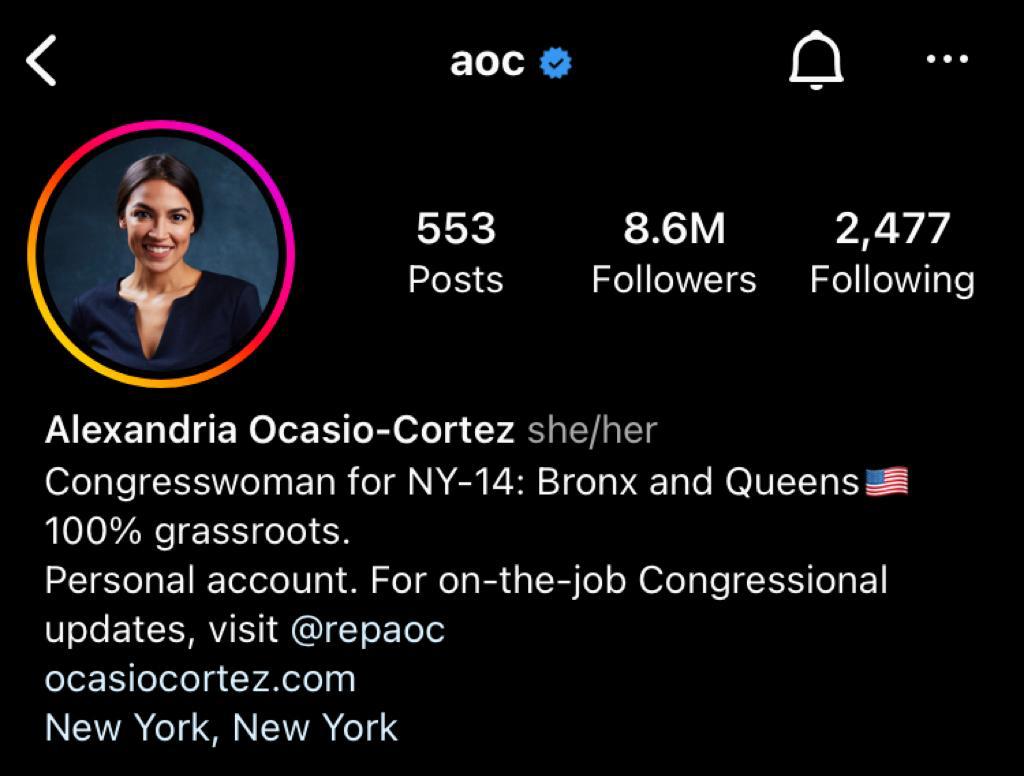 Instagram bio example: Alexandria Ocasio-Cortez