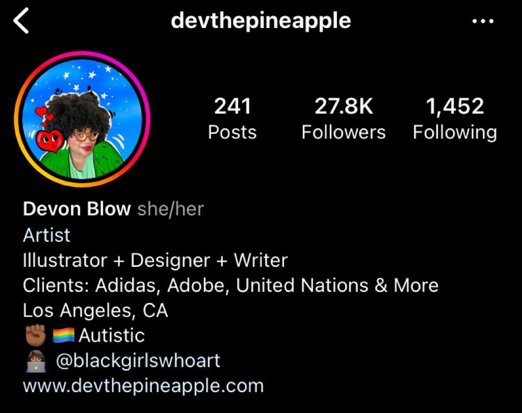 Instagram bio example: Devon Blow