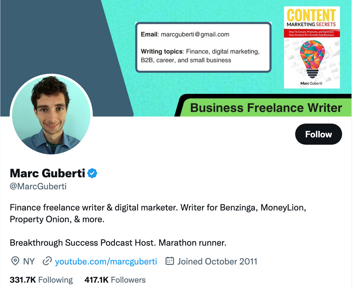 Twitter bio example: Marc Guberti
