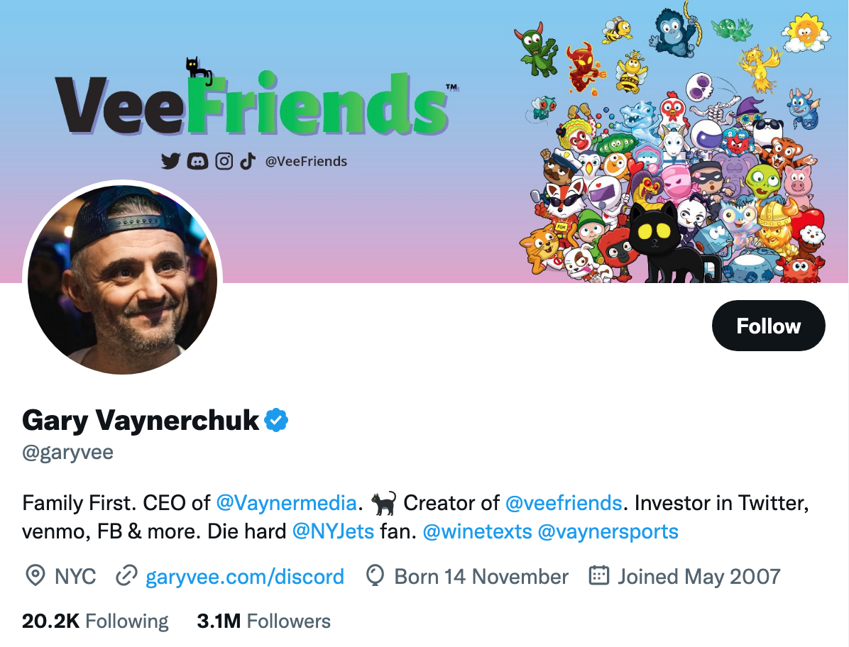 Twitter bio example: Gary Vaynerchuk