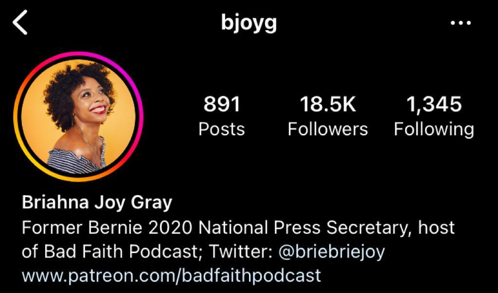 Instagram bio example: Briahna Joy Gray