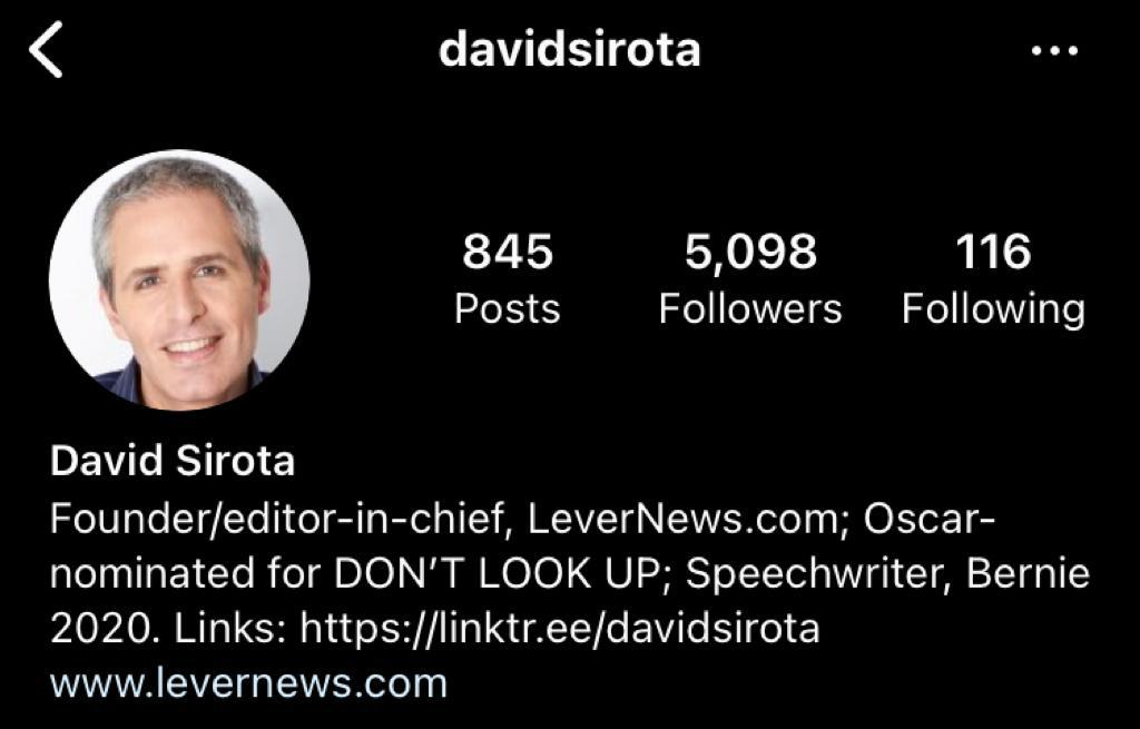 Instagram bio example: David Sirota