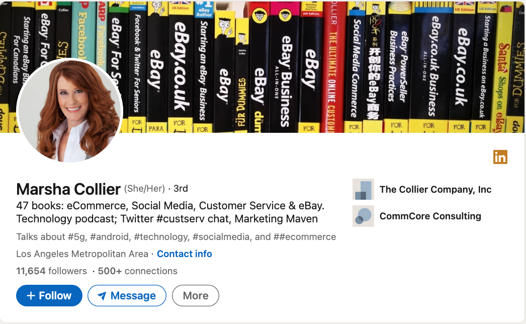 LinkedIn bio example: Marsha Collier
