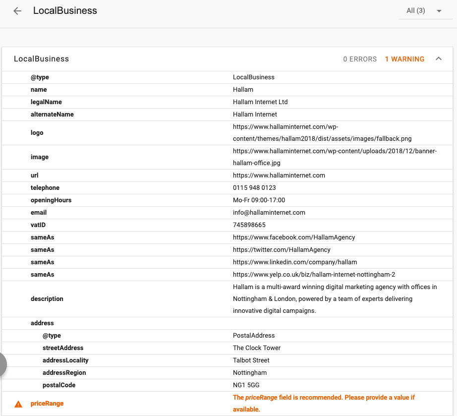 hallam localbusiness schema example