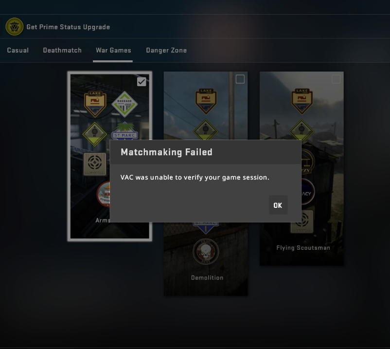 Error Code Vac was unable to verify game session