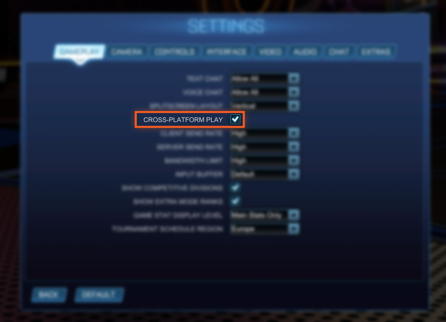 Enable Crossplay Rocket League