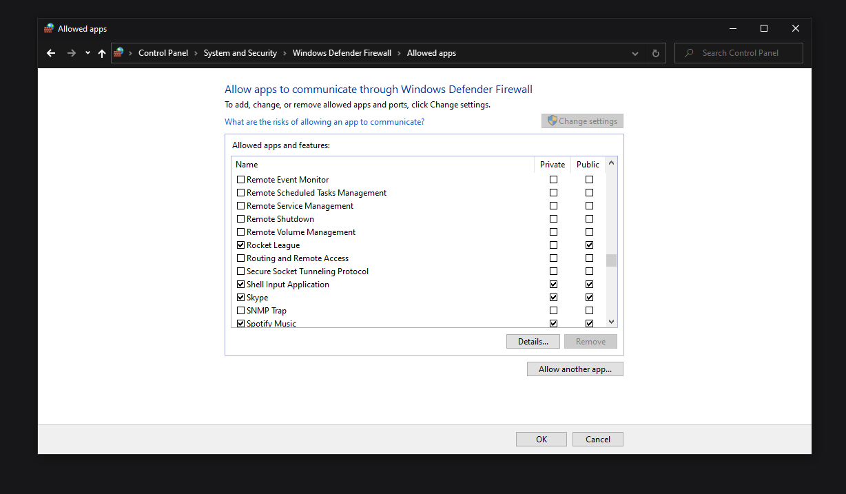 Disable Windows FIrewall Rocket League