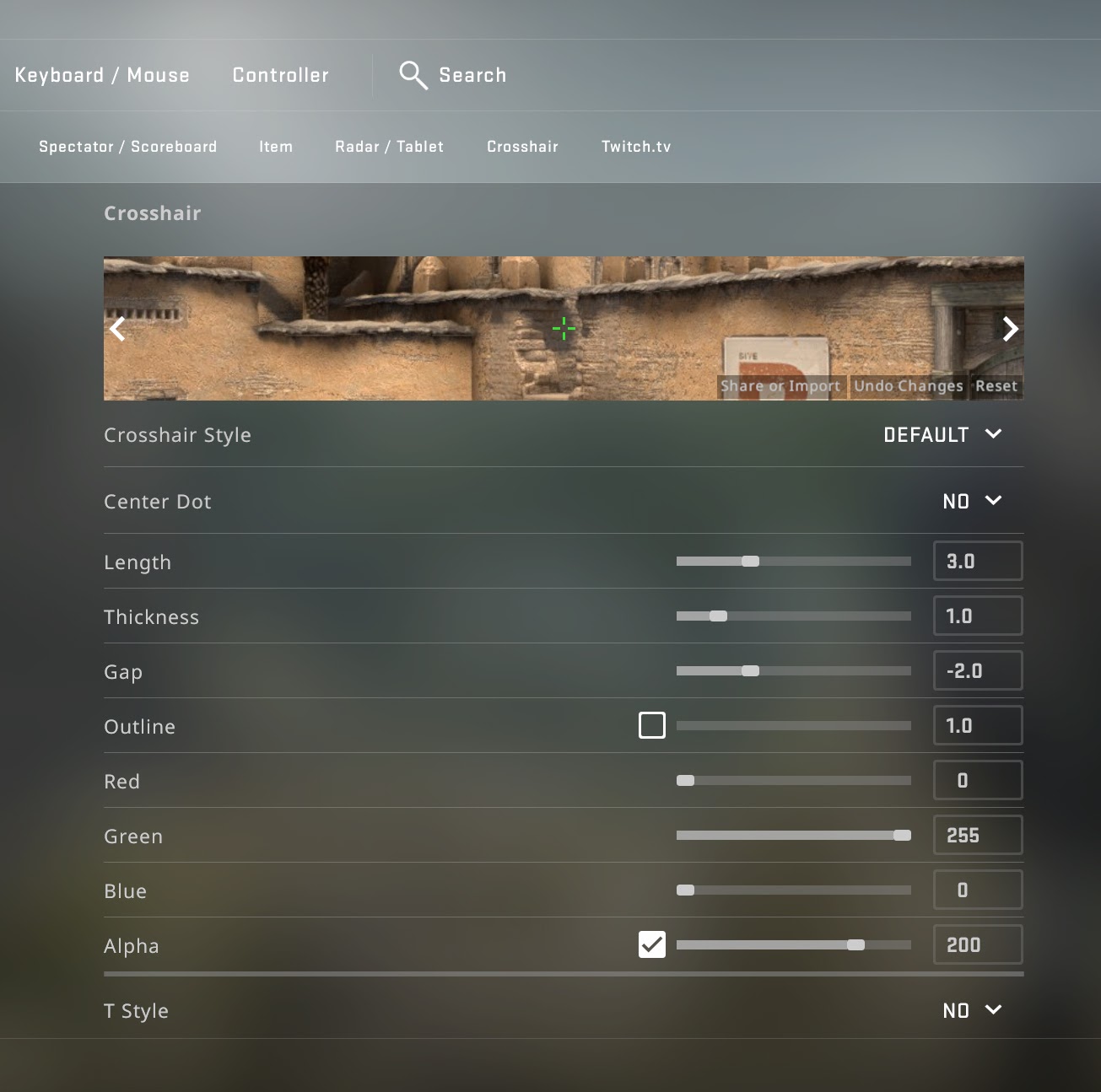 CSGO Crosshair Settings ingame
