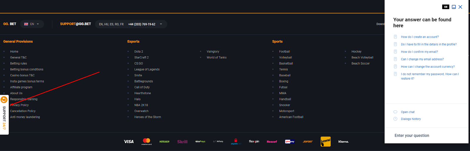 GGBet Customer Support
