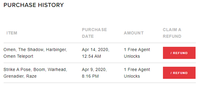 Valorant Purchase History List