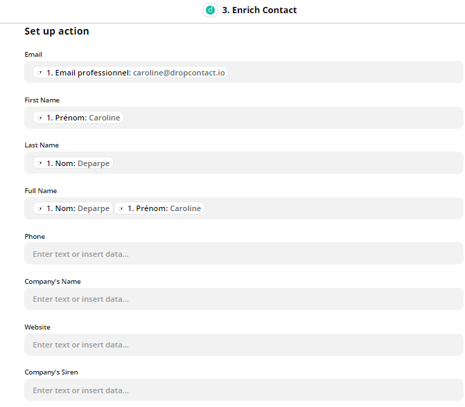 Zapier - Enrichir son contact avec Dropcontact