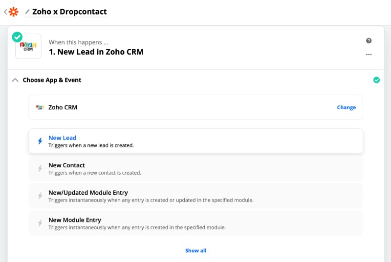 Enrich B2B contacts with Zoho, Zapier and Dropcontact