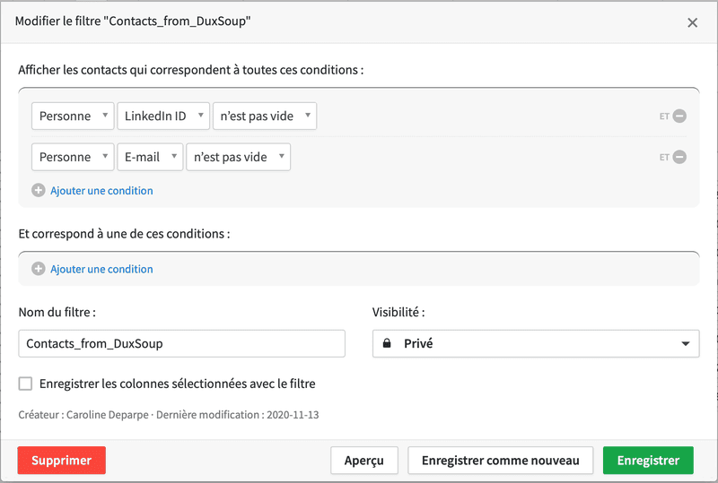 Pipedrive filter for launching the list