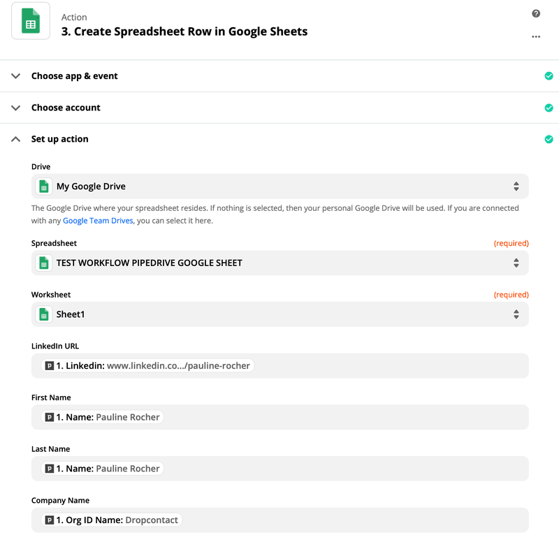 Match Google Sheets fields