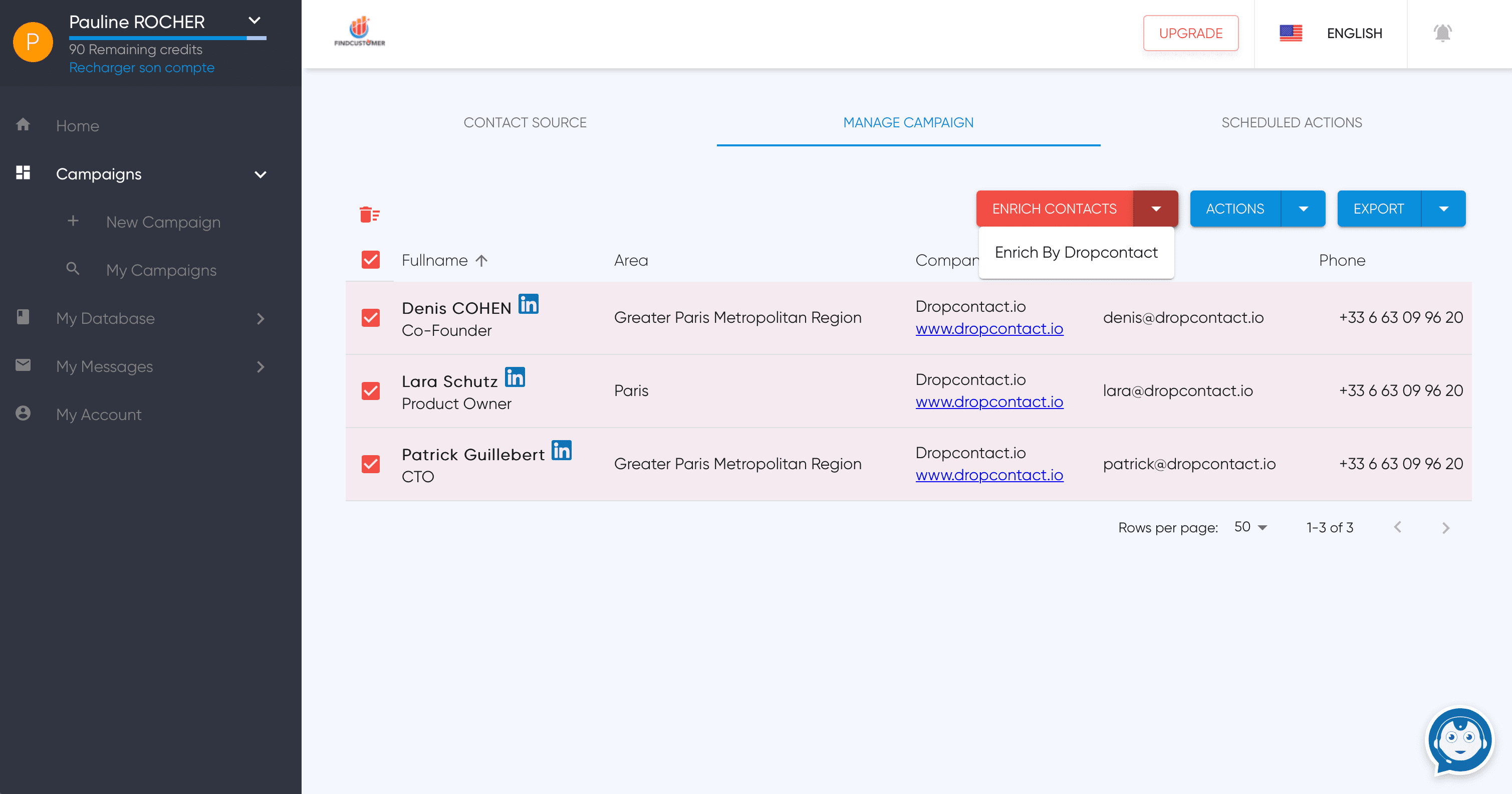 Dropcontact enrichment in Findcustomer