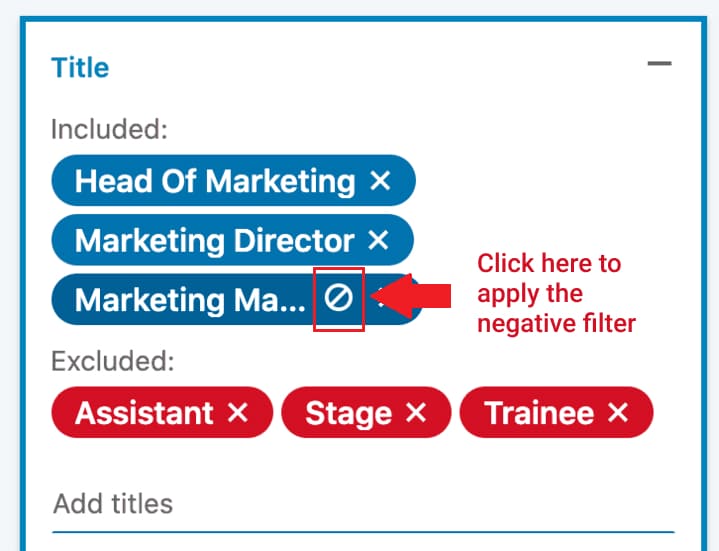 LinkedIn Sales Navigato research : negative filters