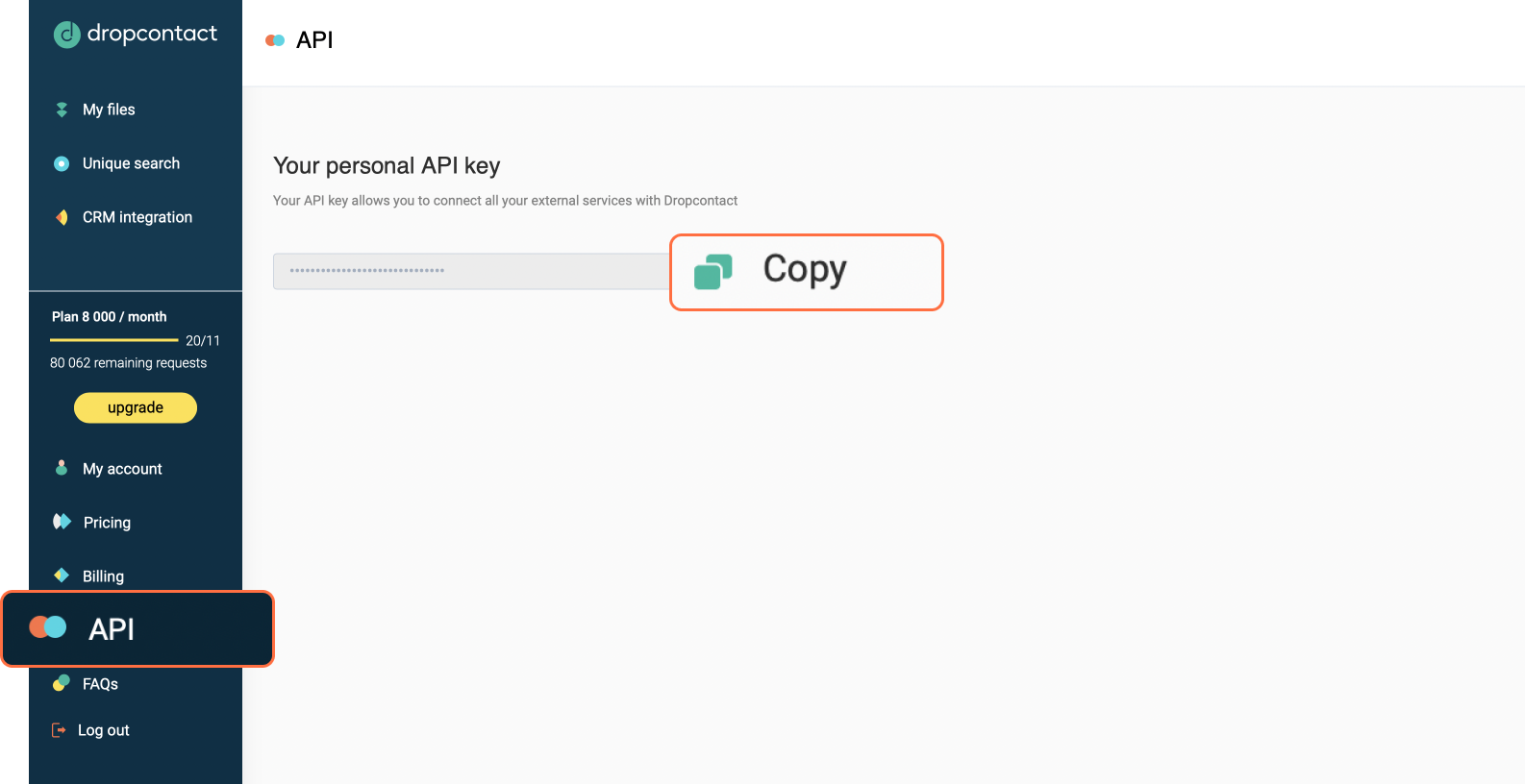 How to find the Dropcontact API key