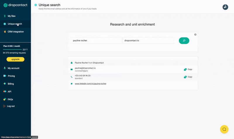 La recherche unique Dropcontact : Comment trouver une adresse email validée, vérifiée et qualifiée