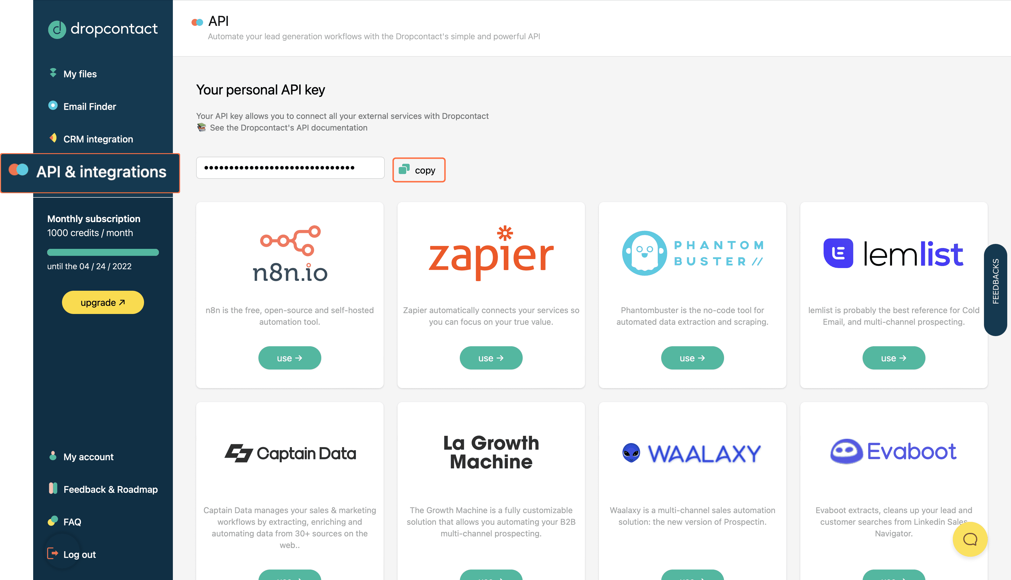 How to find the Dropcontact API key